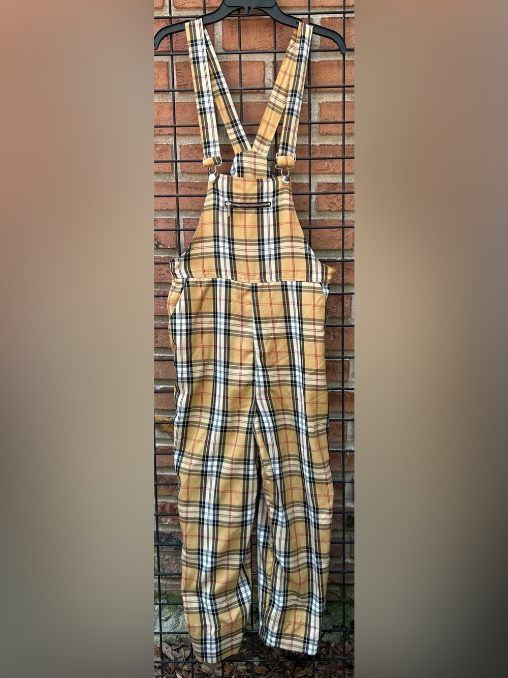 Plaid Women's Denim-Style Overalls in Yellow Plaid